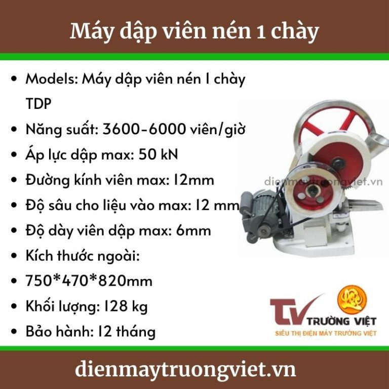 Thông số kỹ thuật máy dập viên nén 1 chày