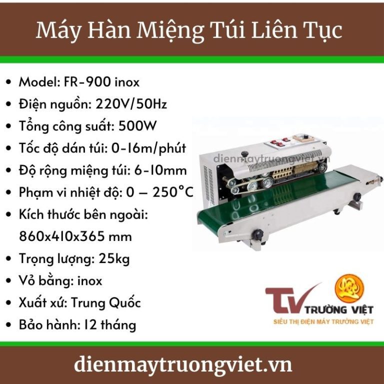 Thông số kỹ thuật máy hàn miệng túi liên tục