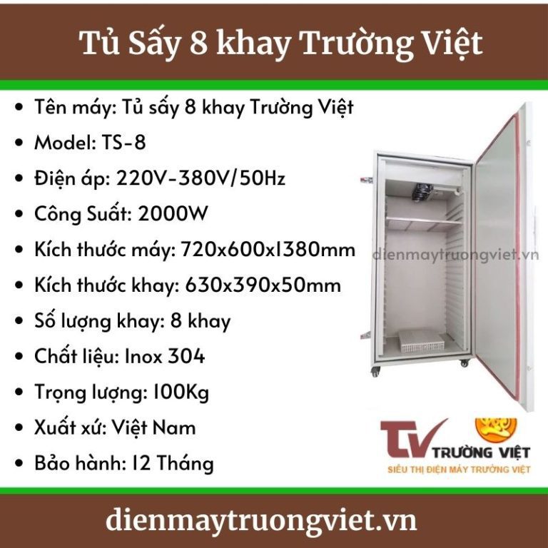 Thông số kỹ thuật tủ sấy 12 khay Trường Việt